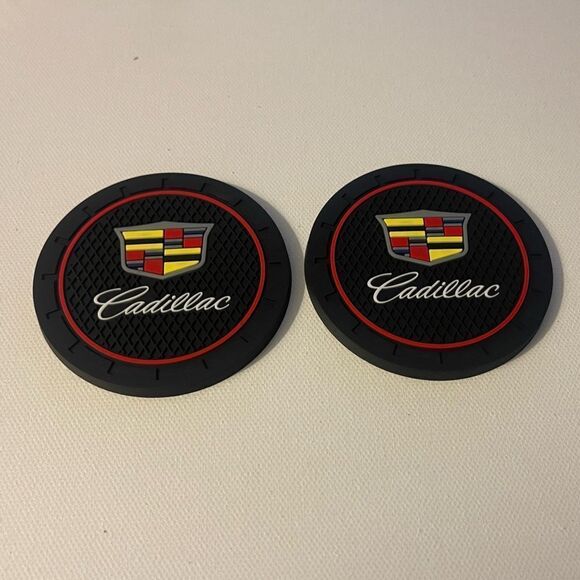 Cadillac Car Cup Coasters in Black with logo set of 2 NWT - Picture 2 of 4